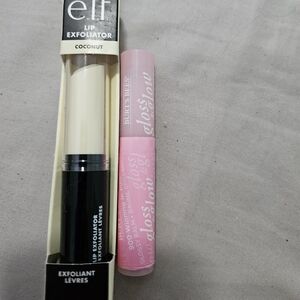 Nip e.l.f. Lip Exfoliator in Cream and Burt's Bees Glossy Lip Balm in Pink